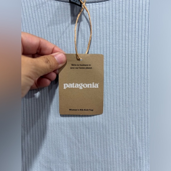 Patagonia Women's Large Rib Knit Top Fleck Blue NWT Slim Fit Cap Sleeves Stretch - Picture 4 of 9